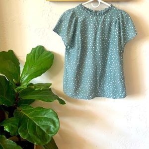 Adorable ruffle neck, flutter sleeve blouse